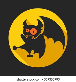 Vampire bat on the full moon for Halloween. Vector icon in flat style