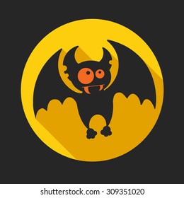 Vampire bat on the full moon for Halloween. Vector icon in style flat