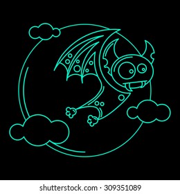 Vampire bat on the full moon for Halloween. Vector icon in style flat