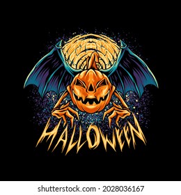 Vampire Bat Pumpkins Halloween Illustration for your business or merchandise