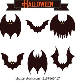 
Vampire bat silhouette. Halloween bats decoration, hanging cave flittermouse and scary rearmouse animal, nocturnal holiday night wildlife flight shape silhouettes isolated icon collection