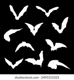 vampire bat silhouette hand drawing vector isolated on black background.