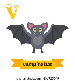 Vampire bat. V letter. Cute children animal alphabet in vector. Funny cartoon animals. Vector illustration