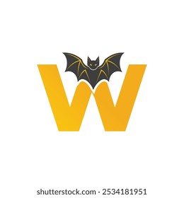 Vampire Bat Vector Illustration with Capital Letter W. Educational Tool for Teaching English Letters .W bat logo design vector illustration.