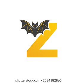 Vampire Bat Vector Illustration with Capital Letter Z. Educational Tool for Teaching English Letters .Z bat logo design vector illustration.