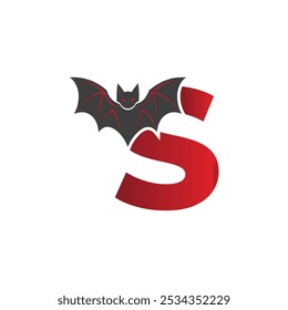 Vampire Bat Vector Illustration with Capital Letter S. Educational Tool for Teaching English Letters .S bat logo design vector illustration.	