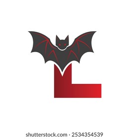 Vampire Bat Vector Illustration with Capital Letter L. Educational Tool for Teaching English Letters .L bat logo design vector illustration.	