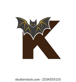 Vampire Bat Vector Illustration with Capital Letter K. Educational Tool for Teaching English Letters .K bat logo design vector illustration.	