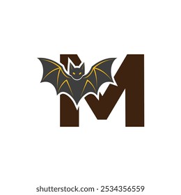 Vampire Bat Vector Illustration with Capital Letter M. Educational Tool for Teaching English Letters .M bat logo design vector illustration.	