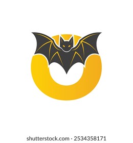 Vampire Bat Vector Illustration with Capital Letter O. Educational Tool for Teaching English Letters .O bat logo design vector illustration.	