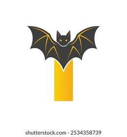 Vampire Bat Vector Illustration with Capital Letter I. Educational Tool for Teaching English Letters .I bat logo design vector illustration.	