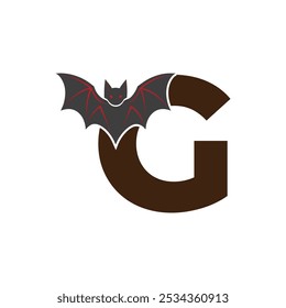 Vampire Bat Vector Illustration with Capital Letter C. Educational Tool for Teaching English Letters .C bat logo design vector illustration.	