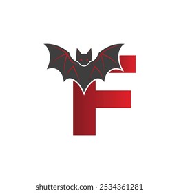 Vampire Bat Vector Illustration with Capital Letter F. Educational Tool for Teaching English Letters .F bat logo design vector illustration.	