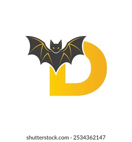 Vampire Bat Vector Illustration with Capital Letter D. Educational Tool for Teaching English Letters .D bat logo design vector illustration.	