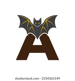 Vampire Bat Vector Illustration with Capital Letter A. Educational Tool for Teaching English Letters .A bat logo design vector illustration.	