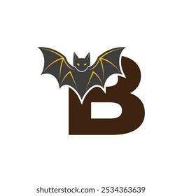 Vampire Bat Vector Illustration with Capital Letter B. Educational Tool for Teaching English Letters .B bat logo design vector illustration.	