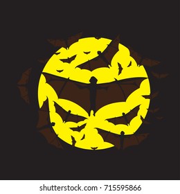 Vampire bats and a full moon, Halloween background.