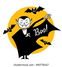 The vampire and bats on a round yellow background. 