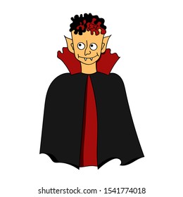 Vampire in a black cloak on a white background.Vector illustration in cartoon style for Halloween. For  party decor, invitation, poster.
