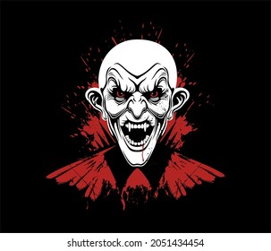 Vampire with a bloody cloak on a black background, vector graphics, mythical character man with fangs, print for t-shirt, dark art, The Count of Monte Cristo 