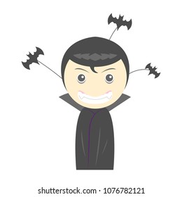 vampire boy in Halloween costume, Halloween element, bat cartoon object on white background, vector illustration