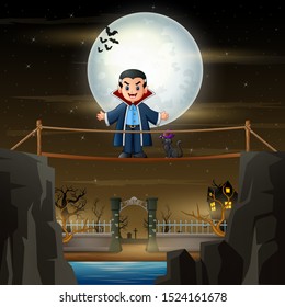 Vampire cartoon with full moon background illustration