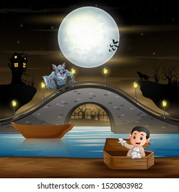 Vampire cartoon in halloween landscape illustration