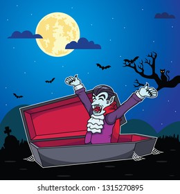 Vampire cartoons are waking up with a night background