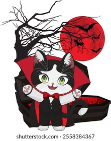 Vampire cat halloween vector sticker