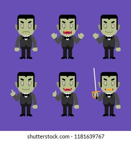 Vampire character in various poses. Halloween character. Vector Illustration.