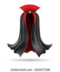 Vampire cloak. Black cloth element of costume for dracula, beautiful festival accessor, vector illustration of decorative mysterious fabric for king isolated on white background