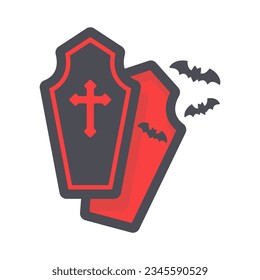 las cruces y los vampiros de ataúd vampiros vuelan en la noche de Halloween.