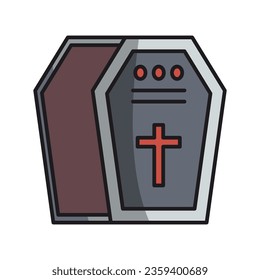 
Vampire coffin flat icon. Halloween illustration of coffin lid and inside, on isolated white background.

