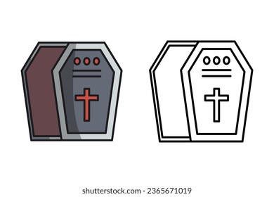 
Vampire coffin flat icon. Halloween illustration of a coffin lid and inside. with color outline style and isolated white background lines.
