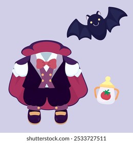 Traje de vampiro e boneca de morcego para bebê