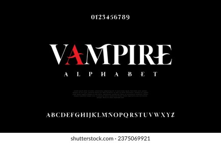 Vampire creative modern urban alphabet font. Digital abstract moslem, futuristic, fashion, sport, minimal technology typography. Simple numeric vector illustration