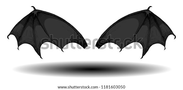 吸血鬼か鬼のコウモリの羽と影 白い背景に羽と発散光 グリーティングカード 招待状 ポスター バナーなどのビンテージ型ハロウィーンデザイン のベクター画像素材 ロイヤリティフリー