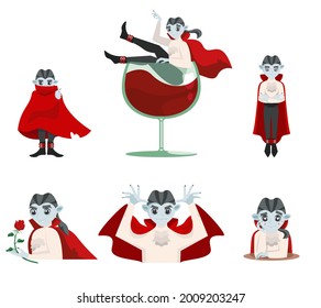 Vampiro en diferentes poses. Carácter ficticio al estilo de las caricaturas