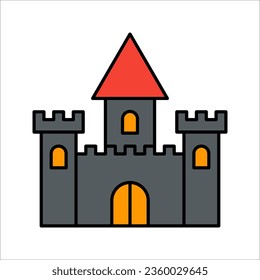 Vampire Dracula Castle Line Icon. Halloween Gothic Spooky Castle Outline Pictogram. vector illustration on white background