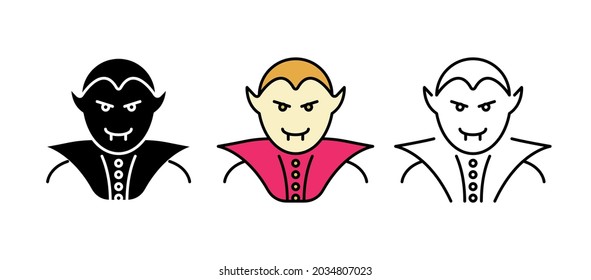 Vampire and dracula icon set. Set for Halloween concept. Set of colored and silhouette linear icons.