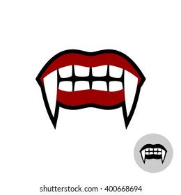 Vampire Dracula Teeth Illustration. Red Lips Mouth With White Long Sharp Fangs. Black Version Included.