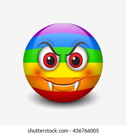 Vampire emoticon with rainbow flag motive isolated on white background - smiley - vector illustration