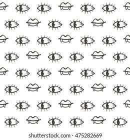 Vampire eyes and lips seamless pattern. Can be used for wrapping paper, textile, web background, greeting cards and party invitations