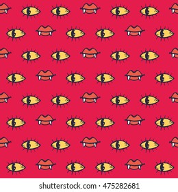 Vampire eyes and lips seamless pattern. Can be used for wrapping paper, textile, web background, greeting cards and party invitations