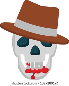 vampire face mask concept, skull with hat and blood vector icon design, Holiday Celebrations and Halloween costumes Symbol on White background, Trick or Treat Sign