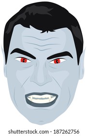 vampire face with red eyes and evil grin