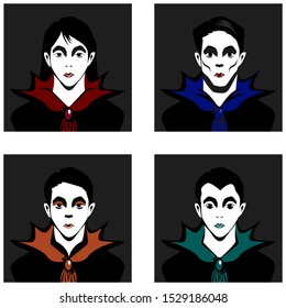 vampire family portrait vector flat illustration, halloween icons