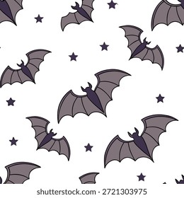 Vampir Reißzähne und Fledermäuse nahtlos Fliesenmuster mit gotischen Elementen und dunklen Farbtönen für gespenstische Halloween Dekor Konzept als Gothic Vampir Reißzähne und Fledermäuse nahtlos mit dunklen Farbtönen für gespenstische Halloween Home Dekor in Foto Stock Konzept und leeren Raum auf der linken Seite angeordnet, kein Text —ar 7:2 — Kachel