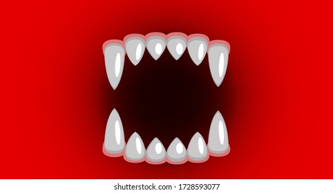 Vampire fangs. Canines on the red background. Vector.