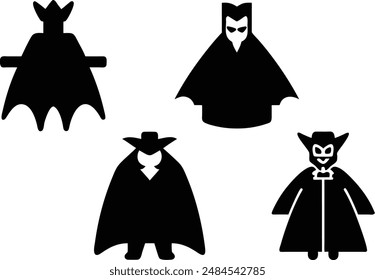 vampire fangs cape silhouette. Vector illustration for graphic design, logos, websites, and social media.